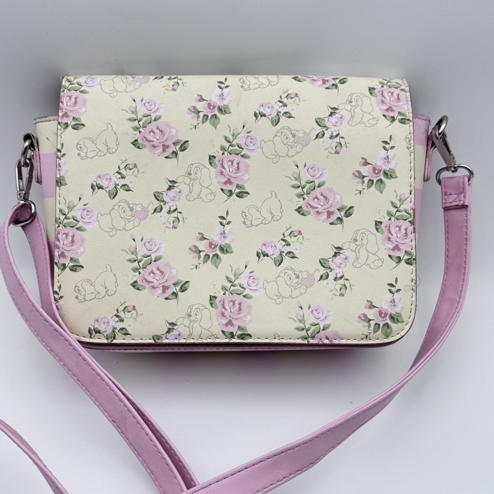 Rare Loungefly Disney Lady and the Tramp Pink Floral Crossbody Bag Purse EUC